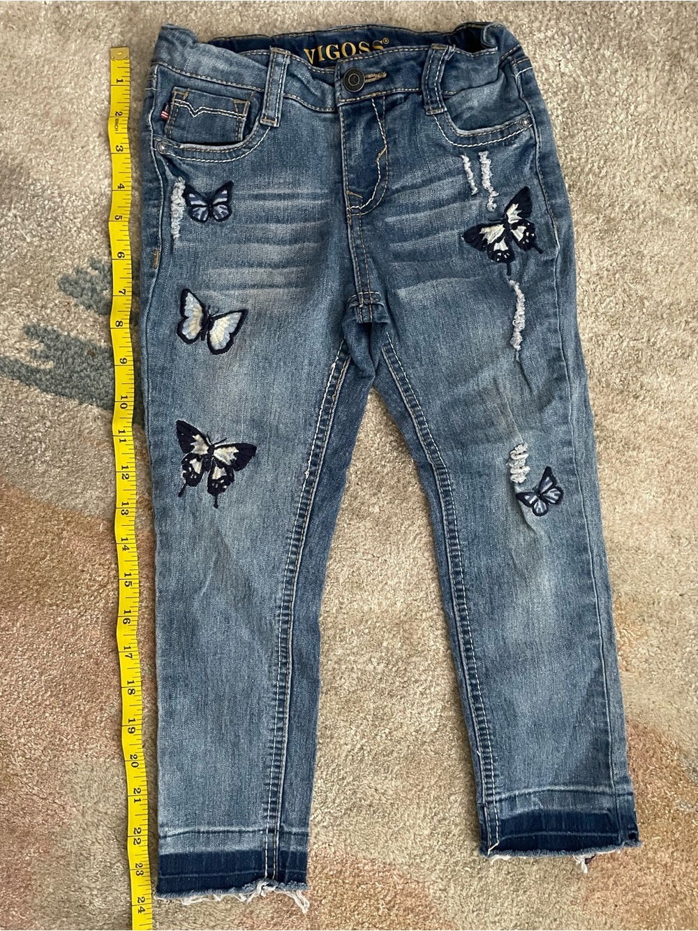 Vigoss Blue Denim Ankle Jeans with Butterfly Embroidery